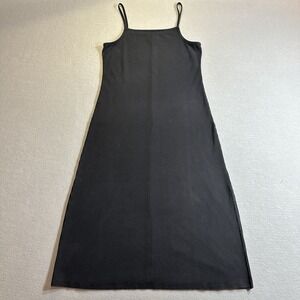 The‎ Drop Black Ribbed Midi Dress Womens Medium Sleeveless Minimalist Stretch